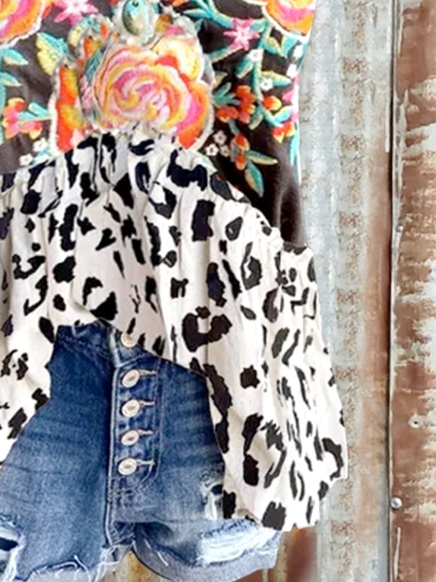 Cotton-Blend Casual Floral Shirts & Tops