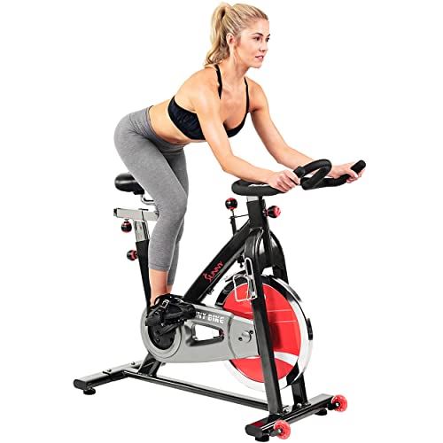 Sunny Health & Fitness Indoor Cycling Exercise Bike with Heavy 49 LB Chrome Flywheel, Fitness Equipment for Men and Women- Black