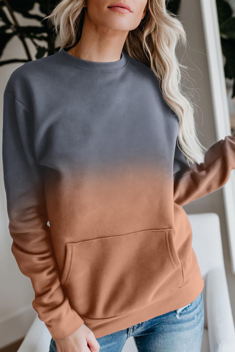 Orange Ombre Kangroo Pocket Pullover Sweatshirt