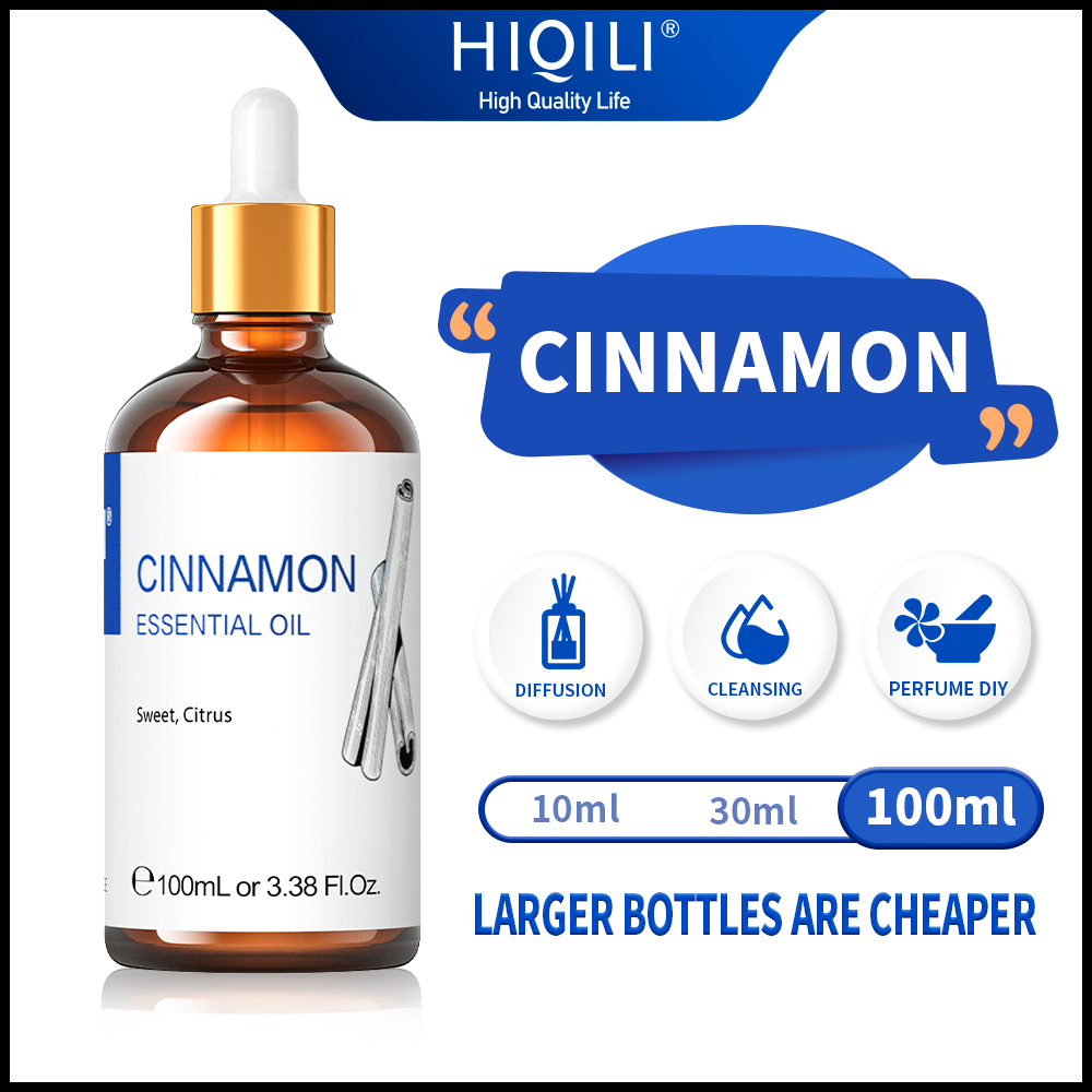 HIQILI 100ML Cinnamon Essential Oils,100% Pure Nature for Aromatherapy | Used for Diffuser，Humidifier，Massage | Uplifting