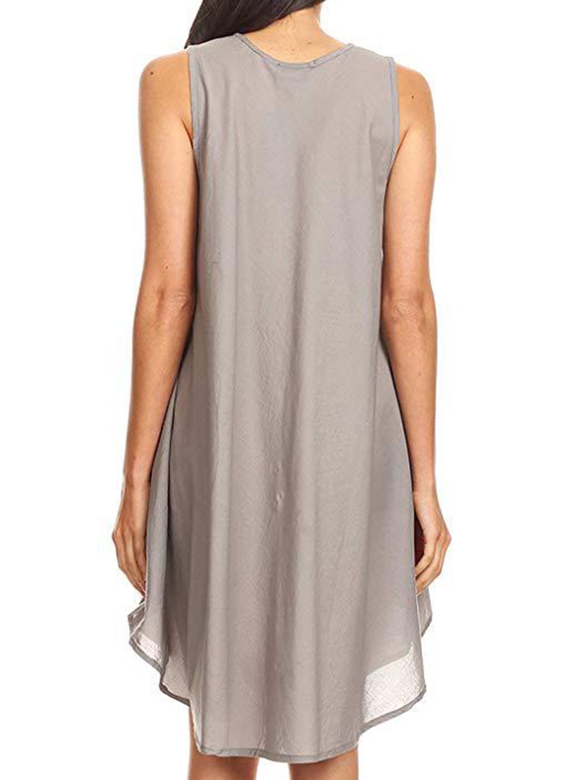 Women Dress Pockets Buttons Round Neck Asymmetrical Dresses