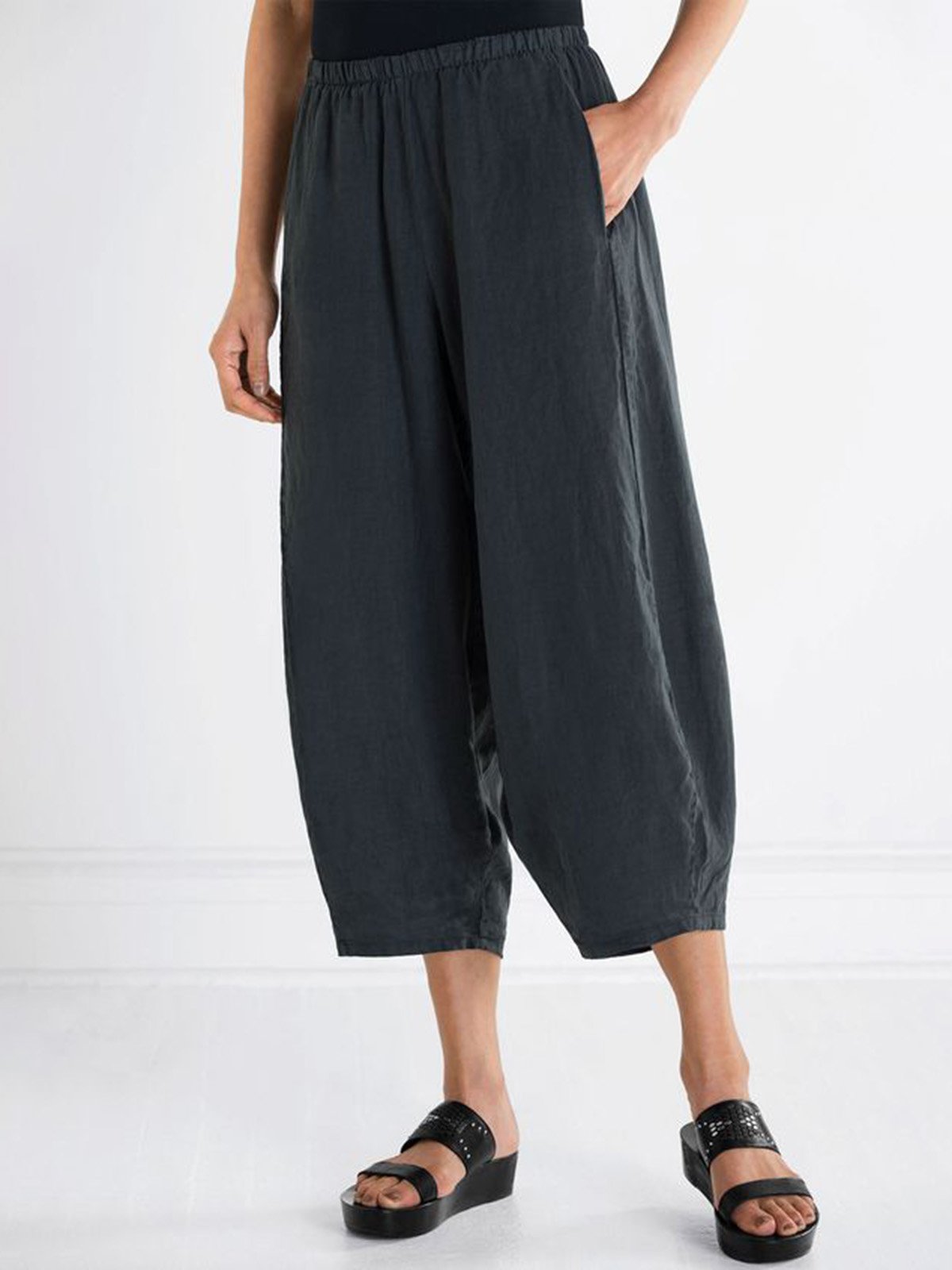 Plus Size Women Pants Pockets Casual Cropped Pants