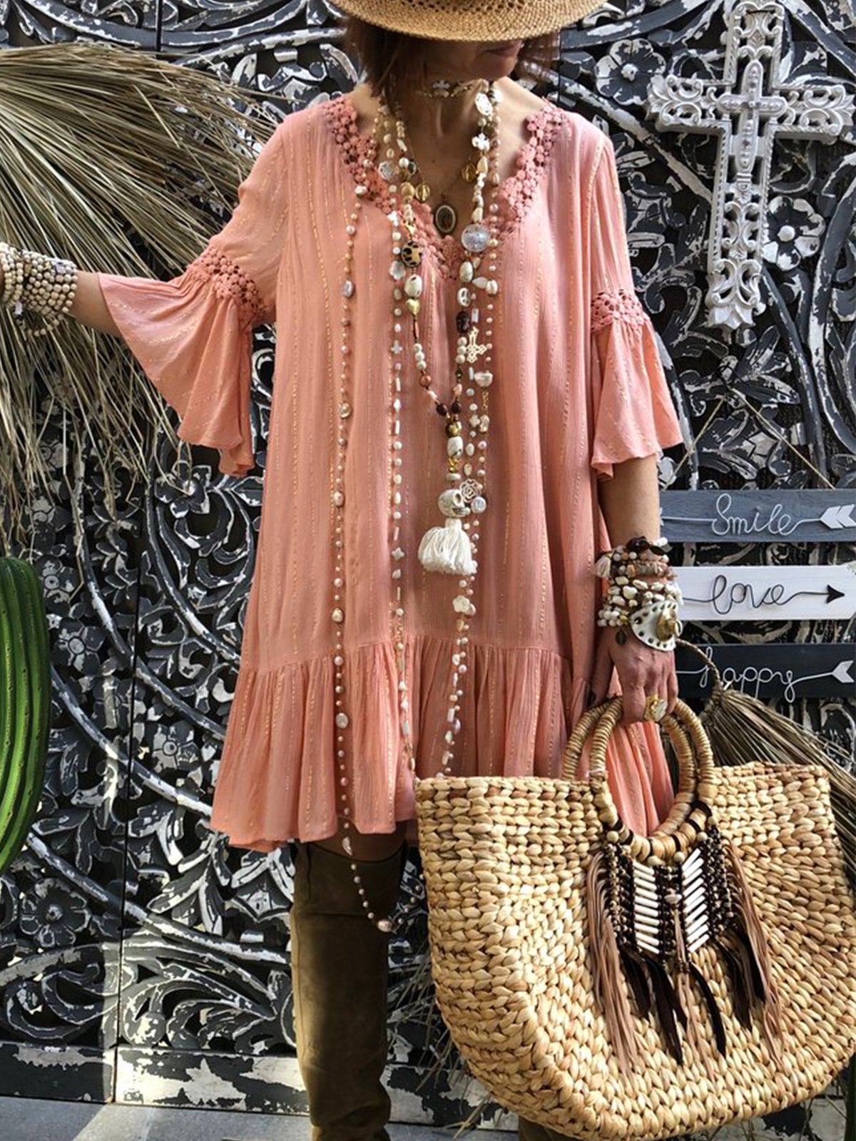 Bohemian large size casual cotton dress