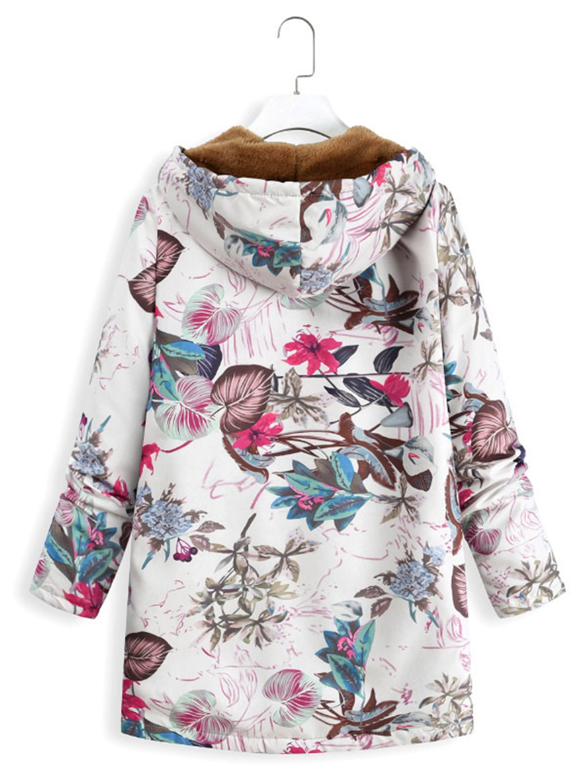 Plus Size Floral Printed Casual Hoodie Coat