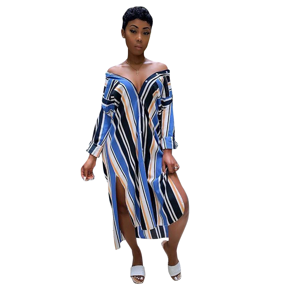 Colorful Stripes Long Slit Dress