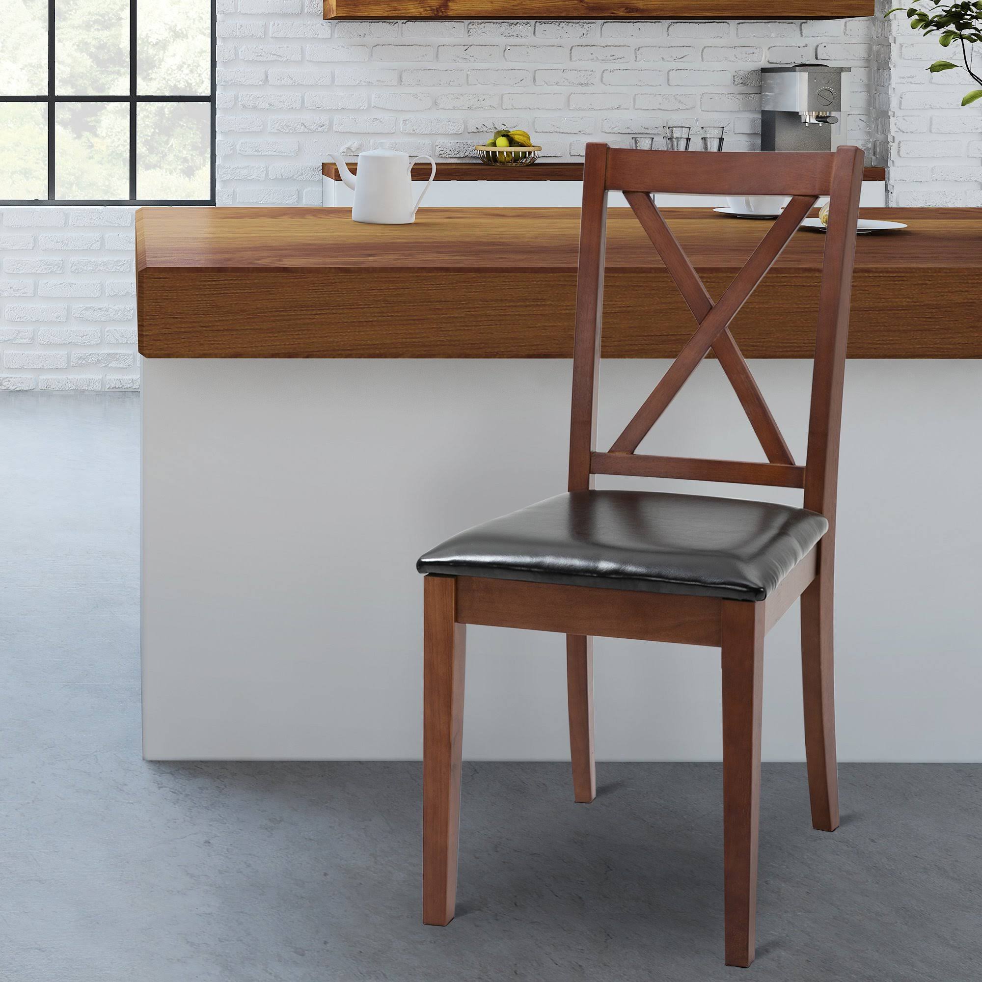 HOMCOM High Back Dining Chairs Set of 2 PU Upholstered Cross Back Design Armless Side Chairs with Solid Wood Legs Black