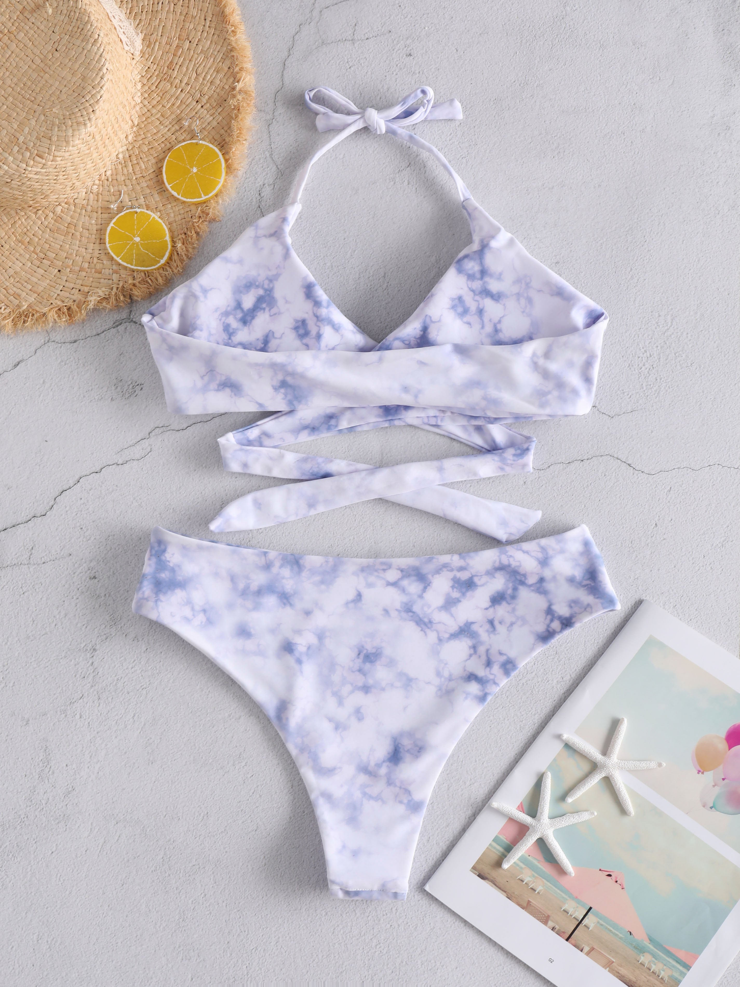 Tie Dye Crisscross Halter Bikini