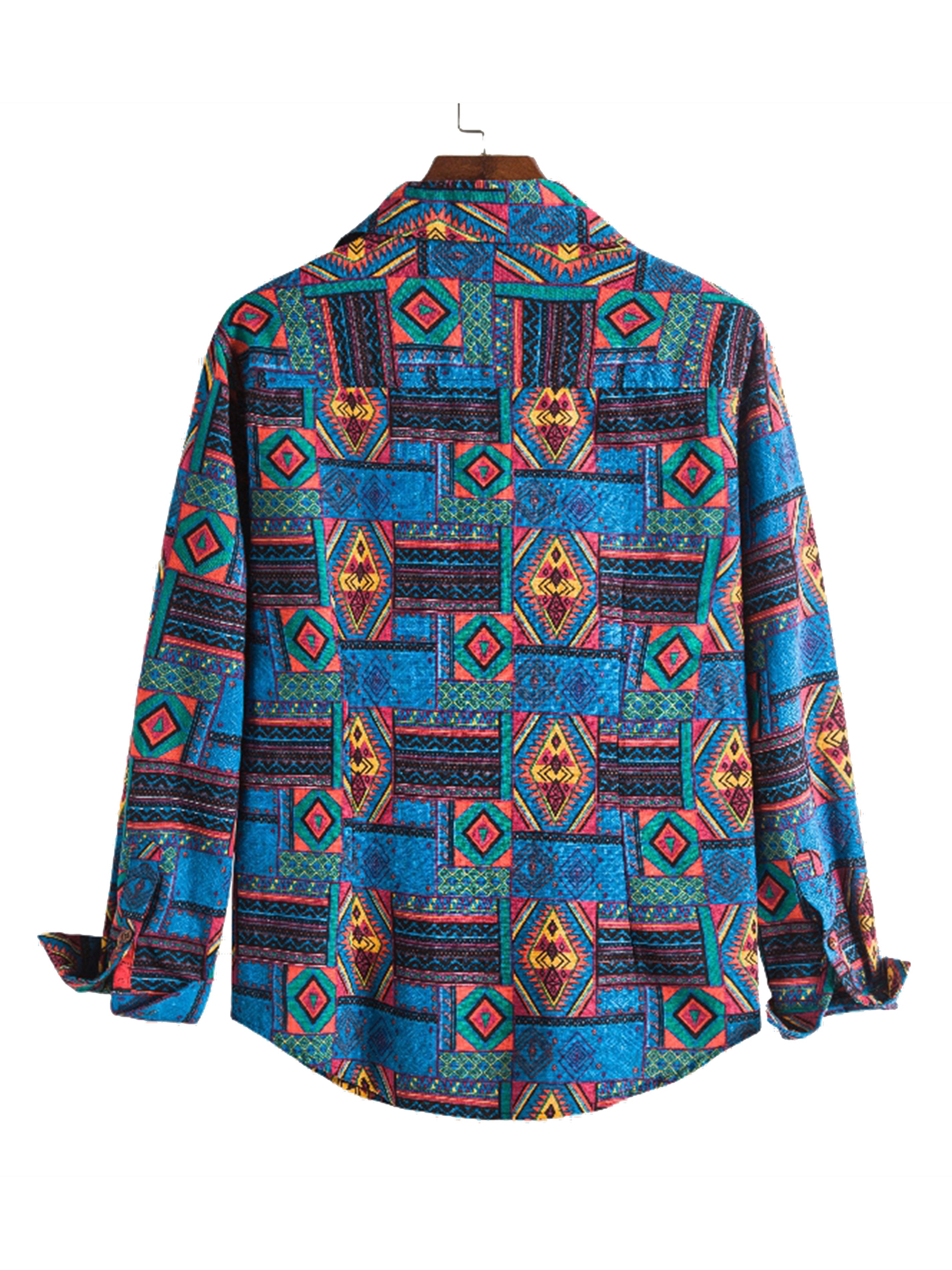 Men's Geometric Ethnic Print Cuffed Shirt