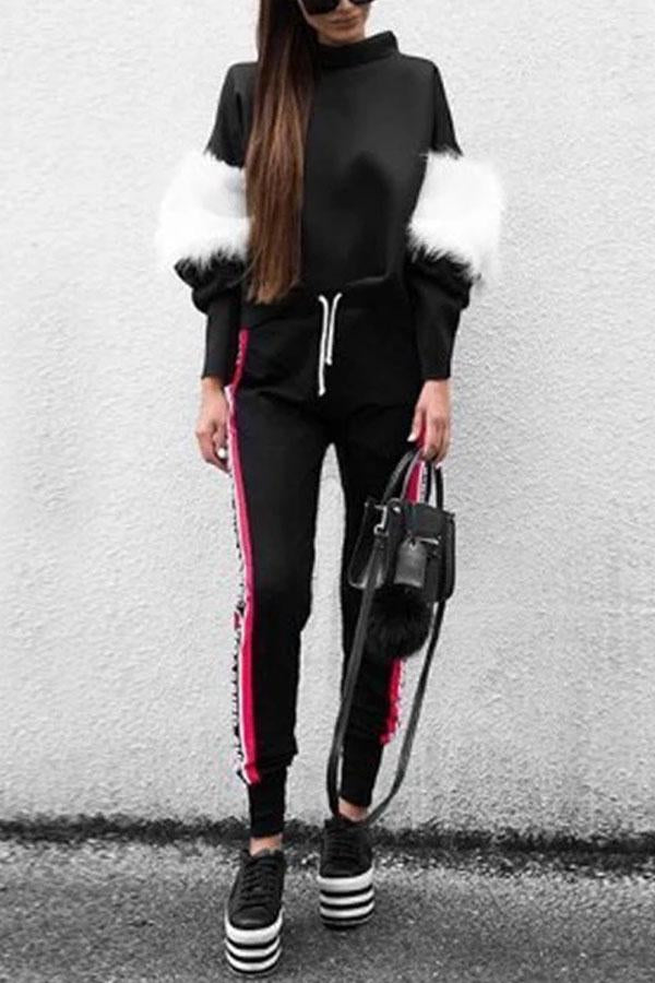 Small Stand Collar Fur Sleeves Short Sweatshirt