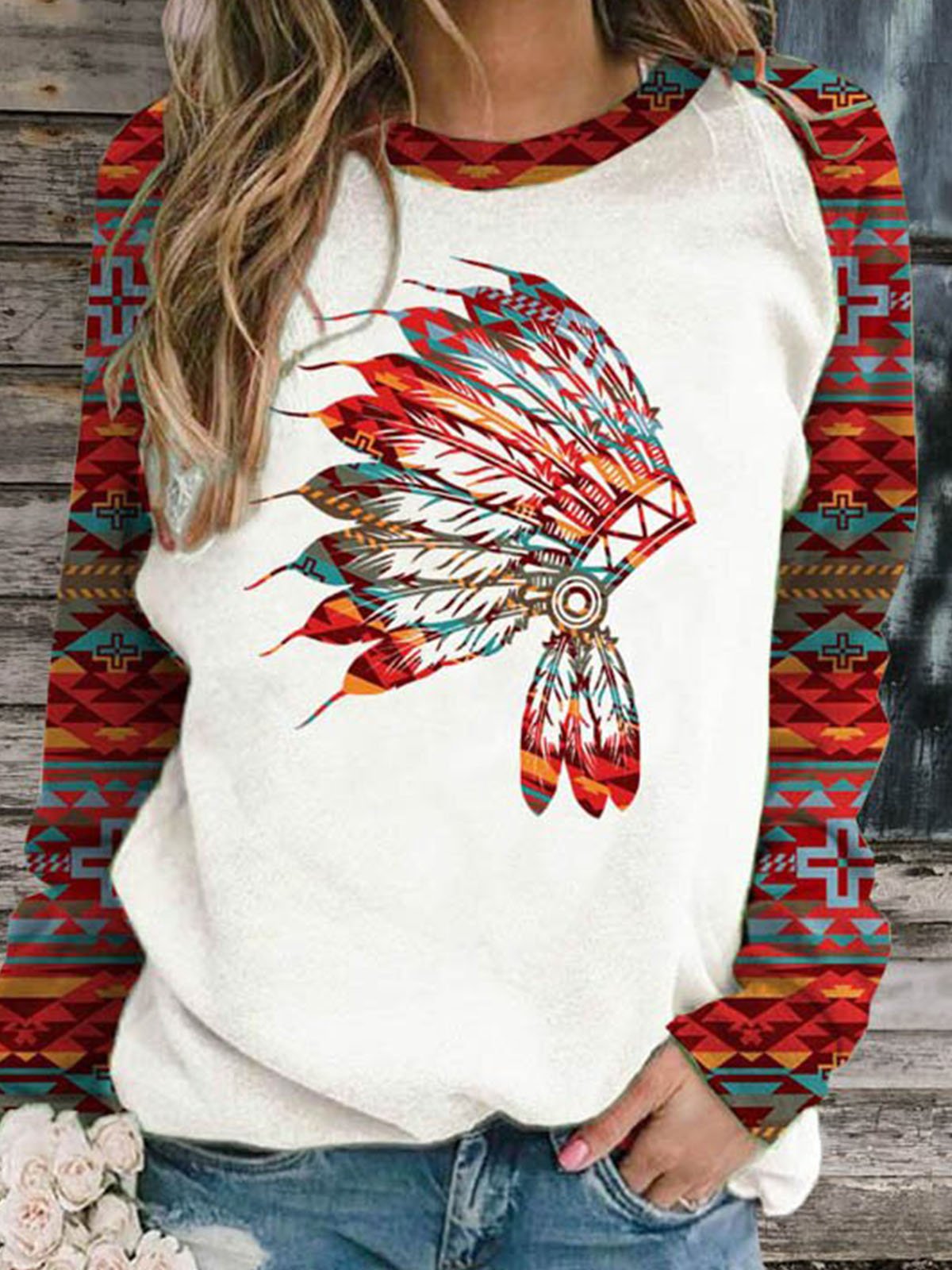 Long Sleeve Round Neck Color-Block Shirts & Tops