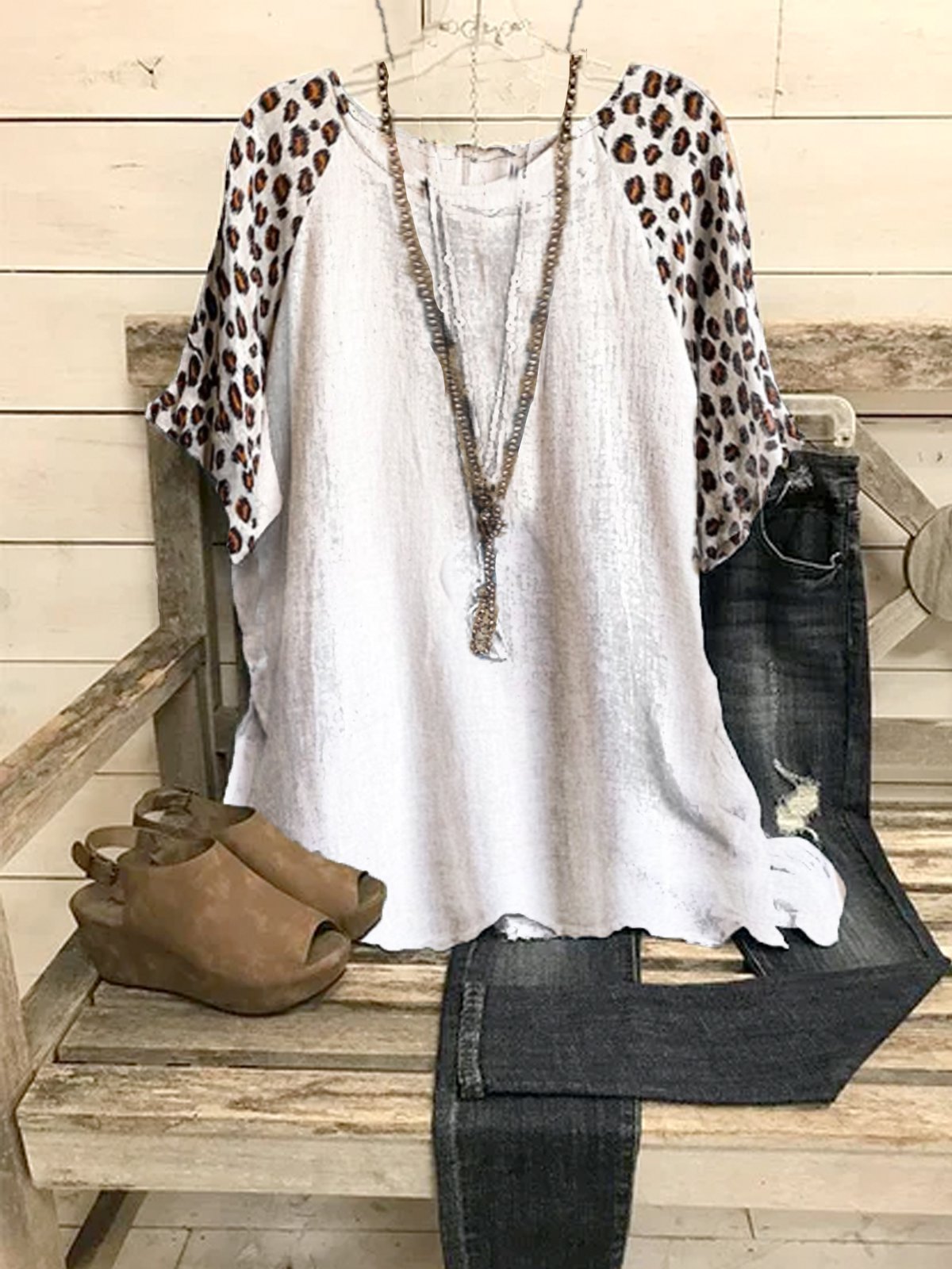 Linen Short Sleeve Leopard Shirts & Tops