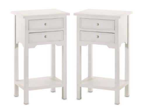 Set of 2 Wood White End Tables Nightstands with Two Drawers