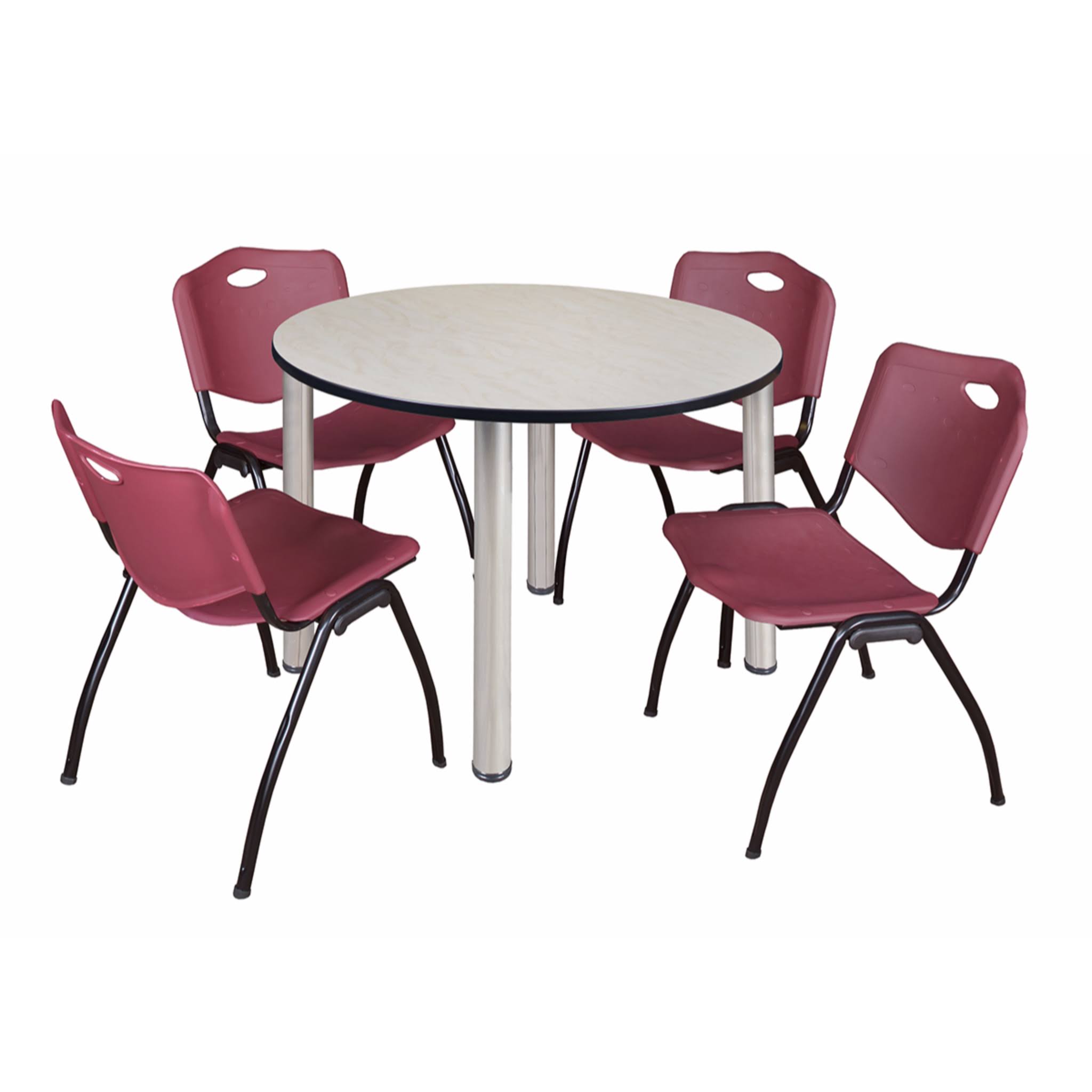 Regency Kee 48x22 Round Breakroom Table- Maple/ Chrome 4 &M& Stack Chairs- Blue