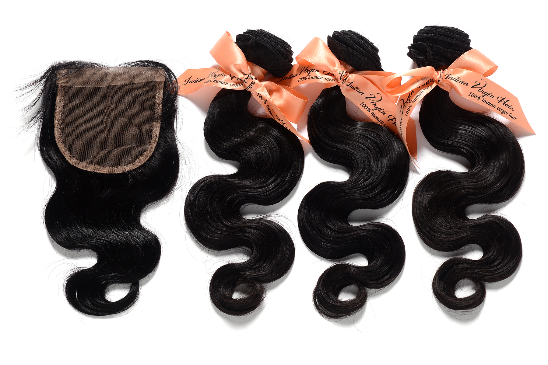 8A,Body Wave,1 Piece Lace Top Closure and 3Pcs Hair Bundle 100% Mocha Indian Virgin Hair Weft,4pcs/l
