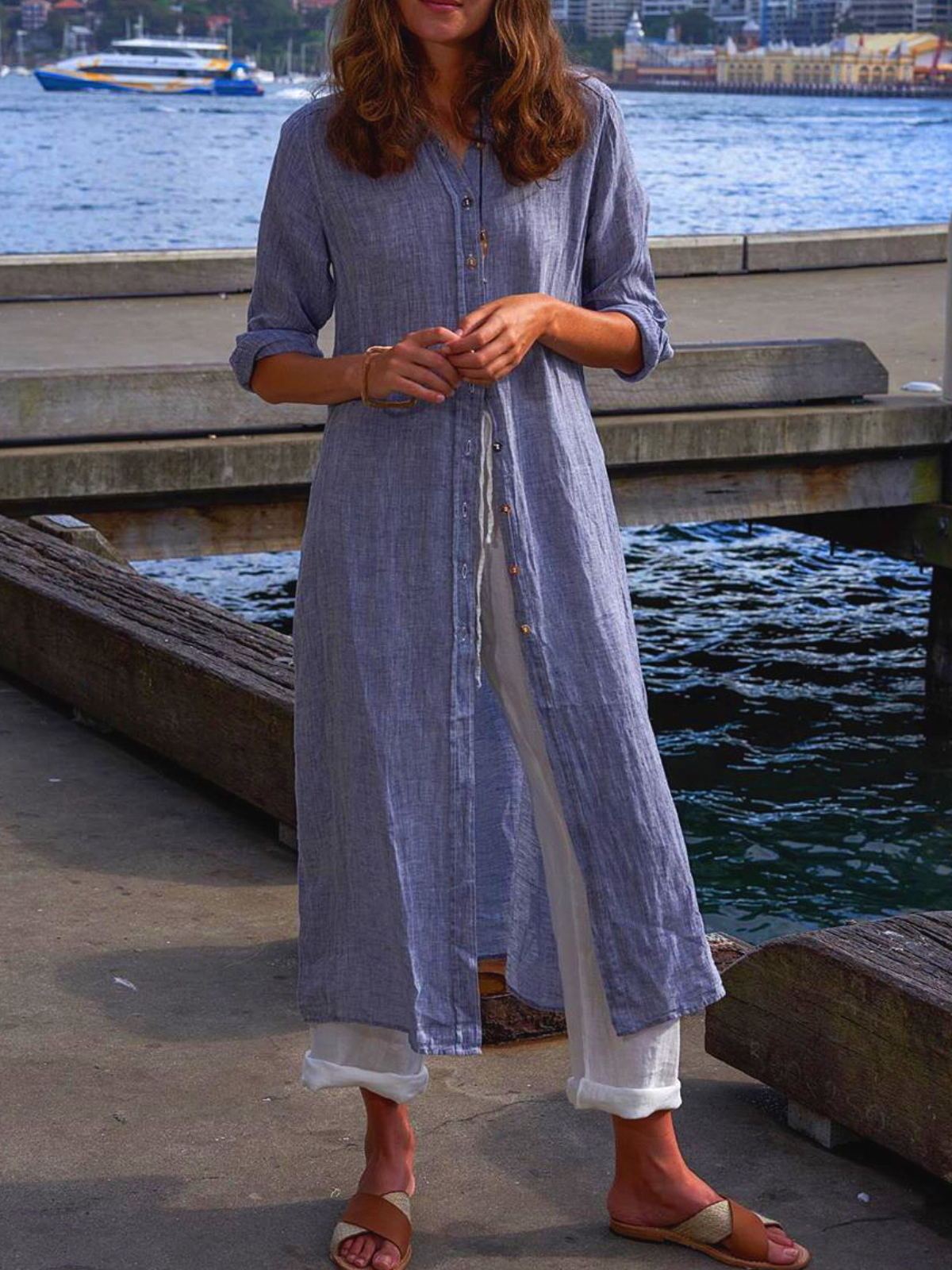 Casual V Neck Solid  Long Sleeve Shirts & Tops