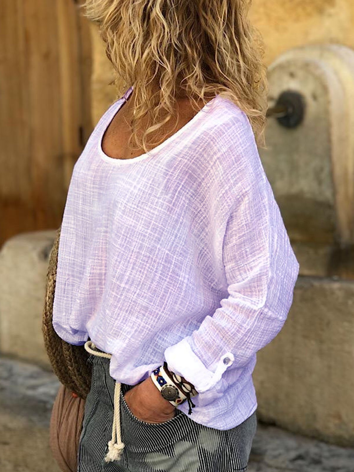 Linen Long Sleeve Sweet Shirts & Tops
