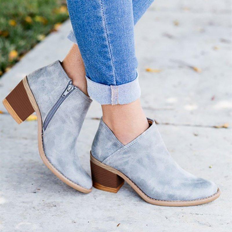 Women Leisure Booties Buckle Martin Boots with Zipper