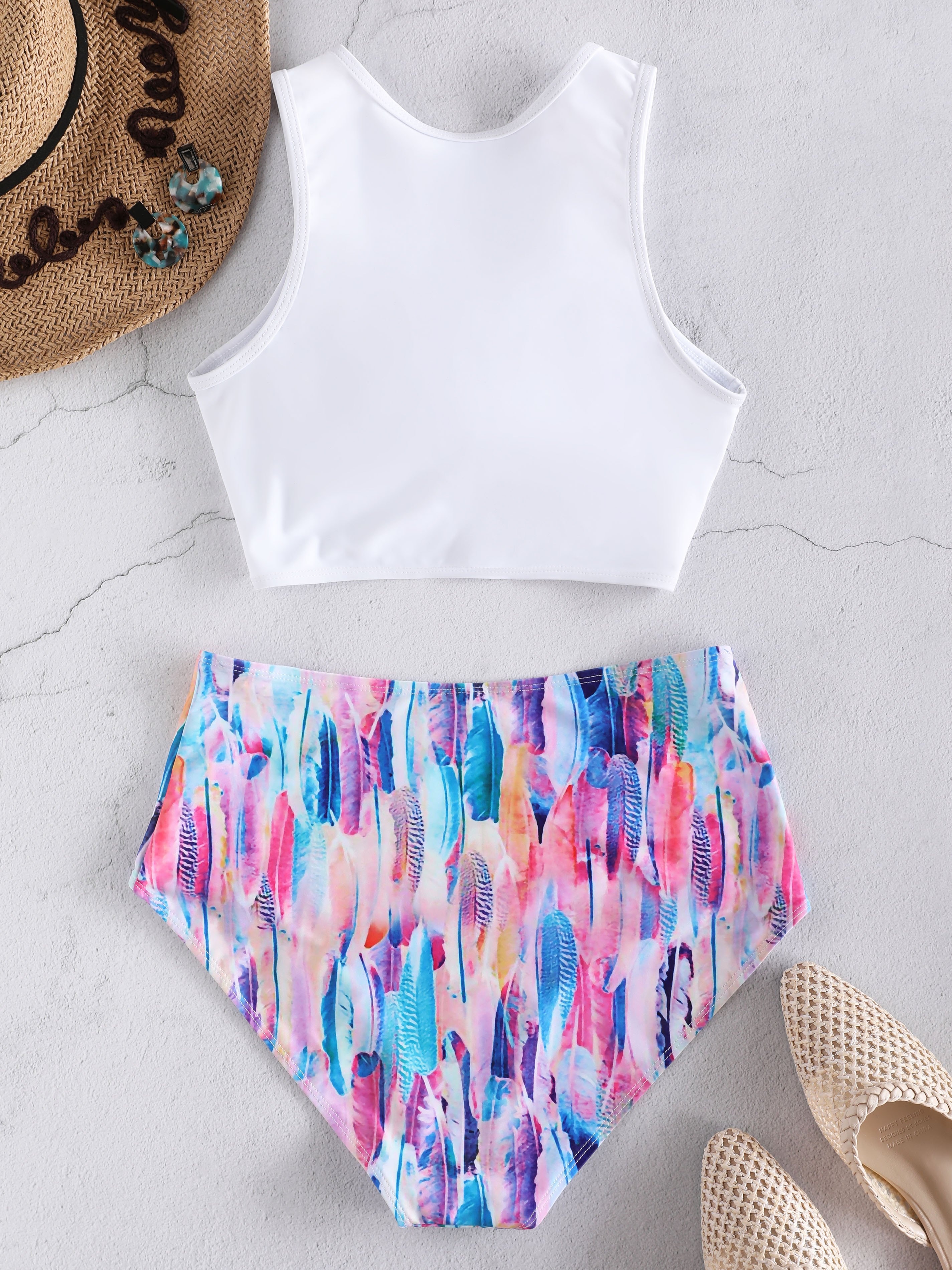 Tie Dye Leaf Print Tank Bikini