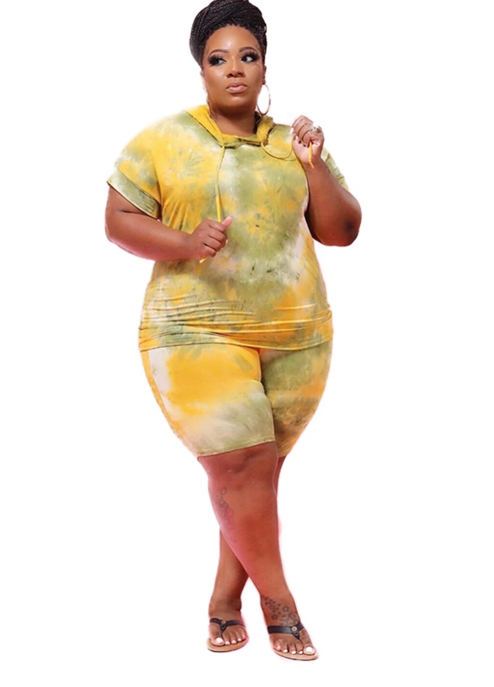 Plus Size Tie Dye Hoodie Shirt with Matching Shorts