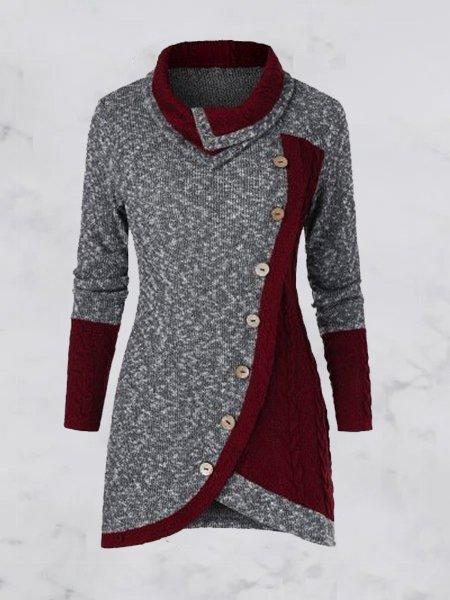 As Picture Paneled Shawl Collar Long Sleeve Dresses