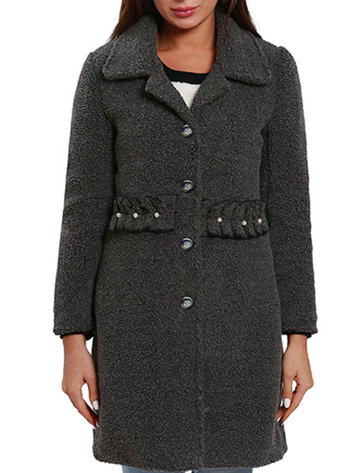 Women Solid Color Single Breasted Slim Autumn Winter Coat