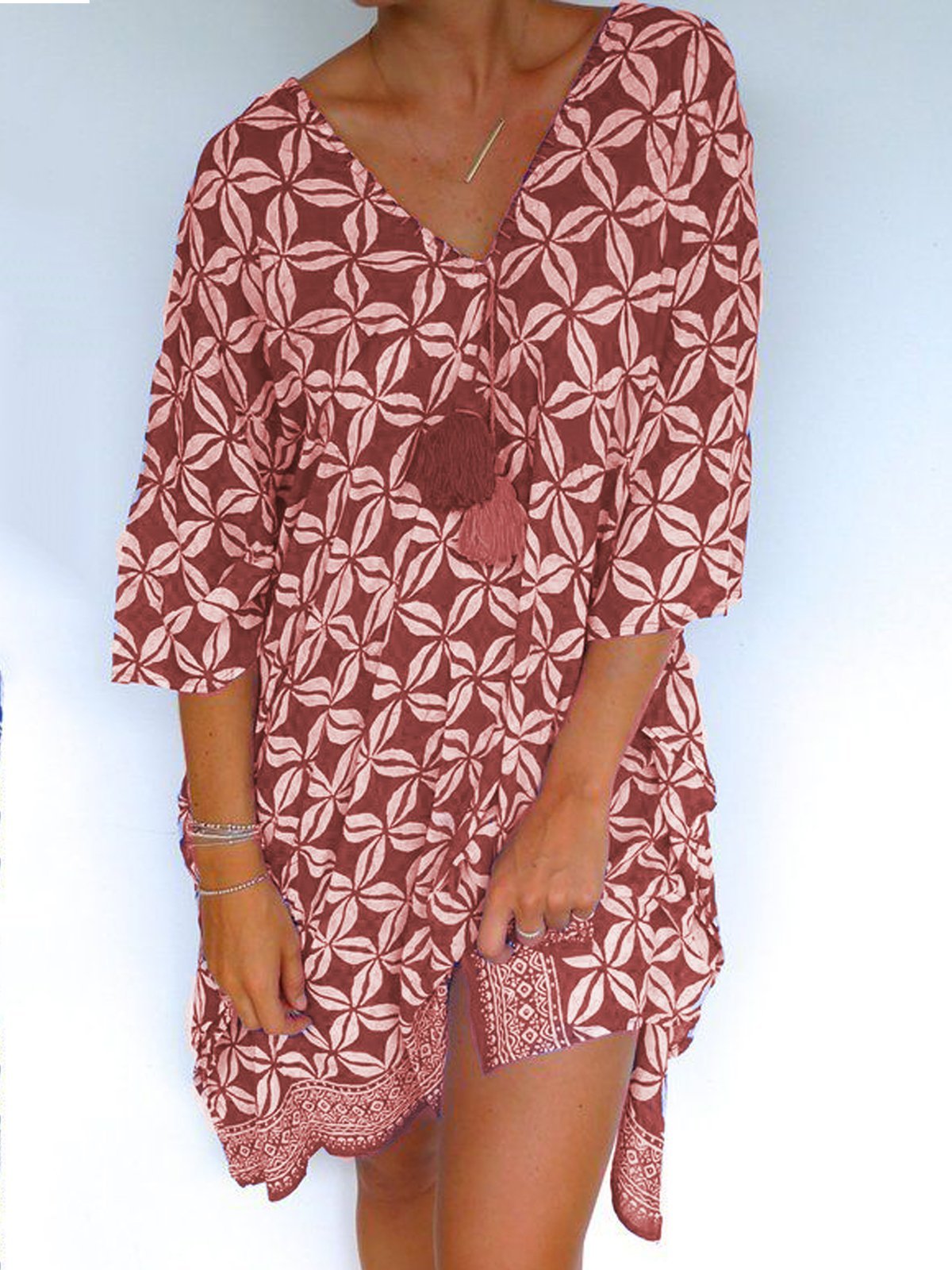 Casual Half Sleeve V Neck Floral Dresses