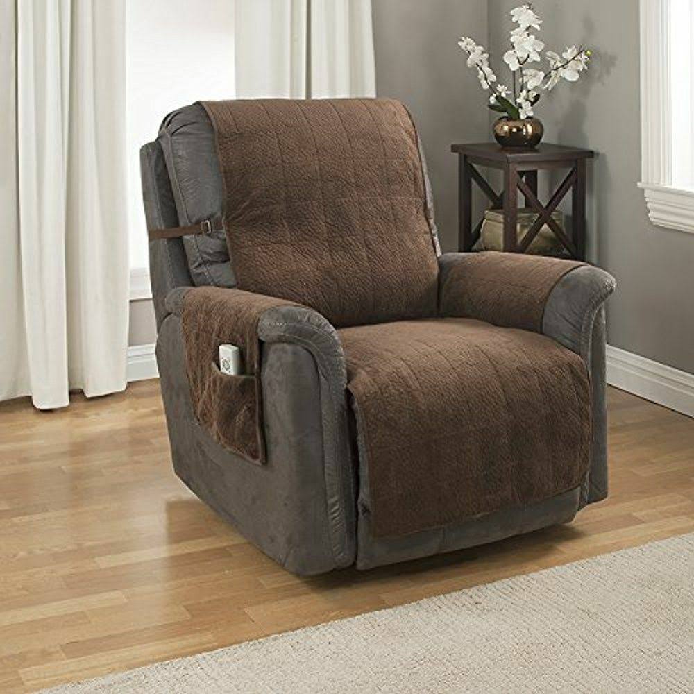 gpd Heavy-Weight Microsuede Pebbles Furniture Protector and Slipcover with Anti-Slip Backing for Recliner Chair, Chocolate