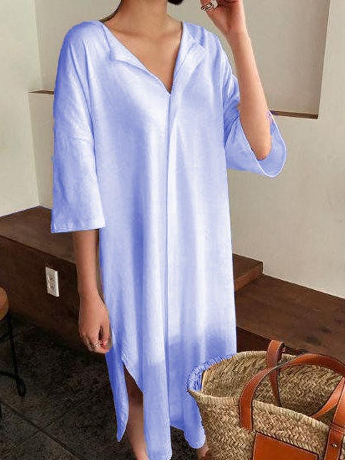 White Casual Plain Cotton Dresses