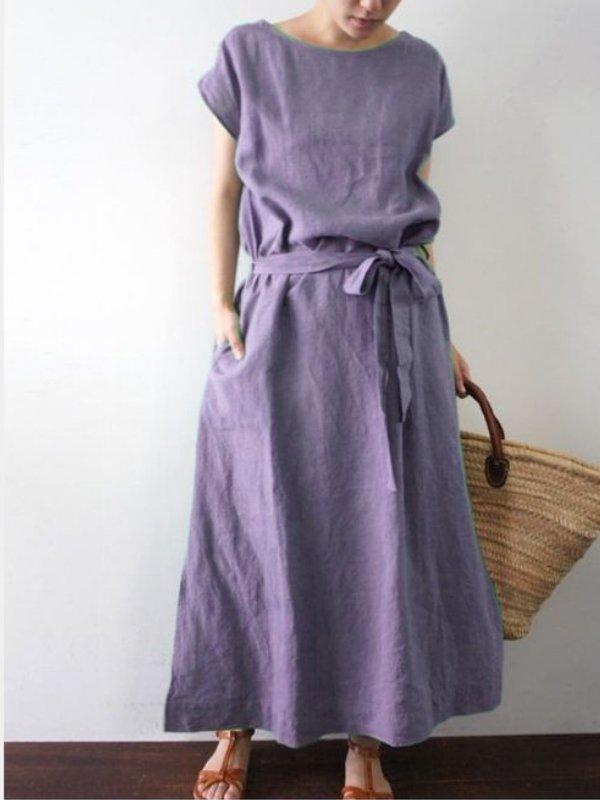 Solid Short Sleeve Pockets Casual Dresses