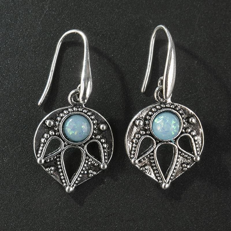 Hollow Leaves Moonstone Vintage Earrings