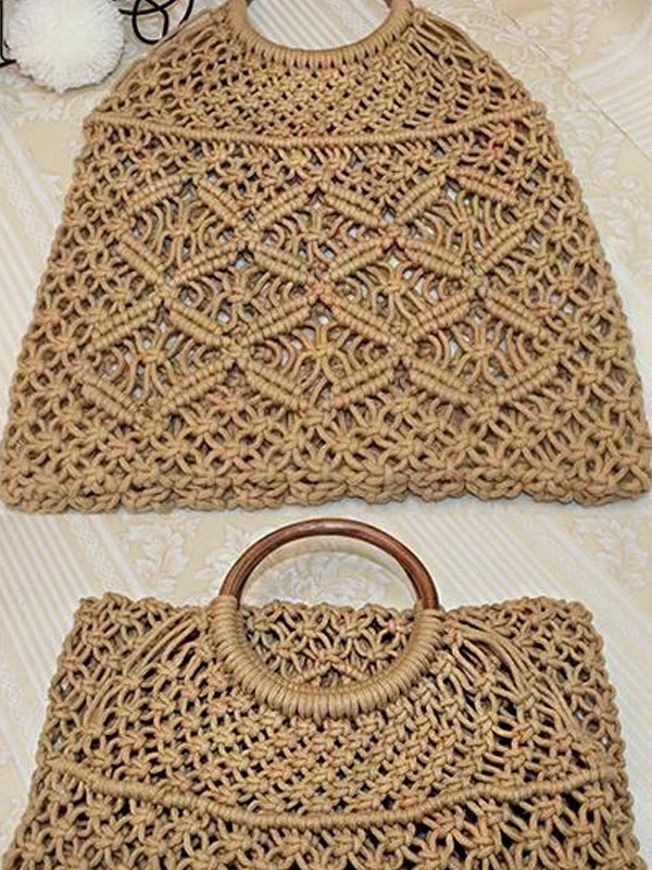 Women's Summer Beach Cotton Rope Woven Tote Bag