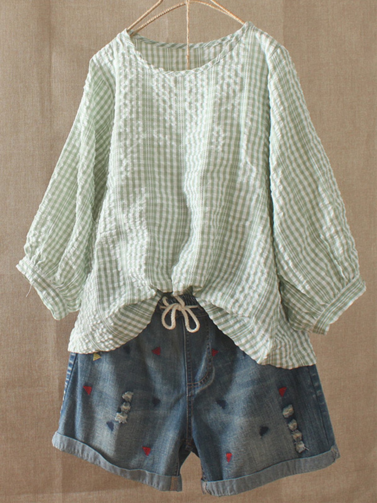 Cotton-Blend 3/4 Sleeve Shirts & Tops