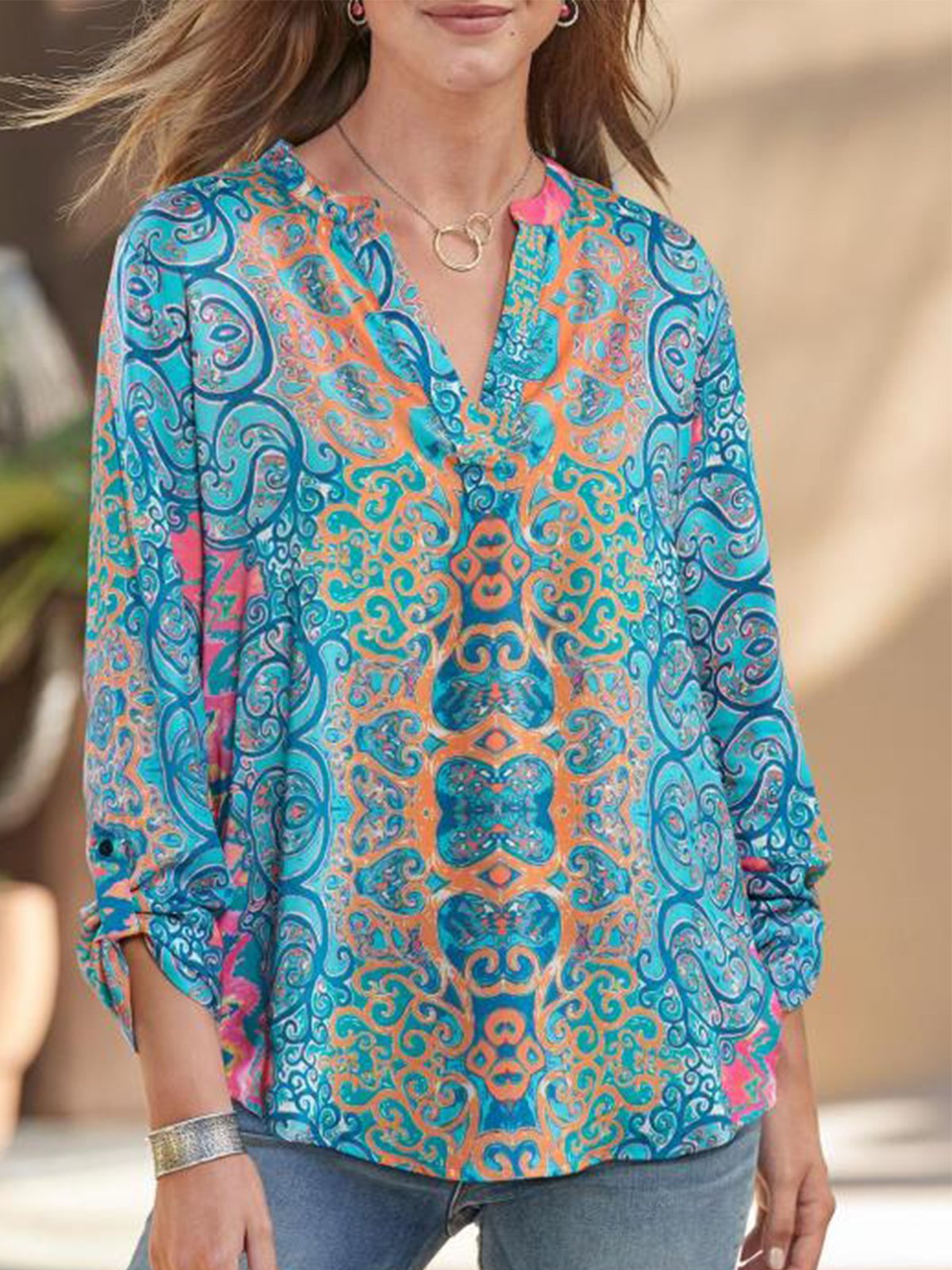 Blue Long Sleeve Cotton Shirts & Tops