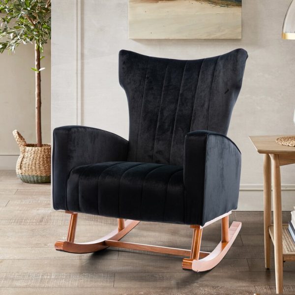 Velvet Wingback Rocking Chair Beige