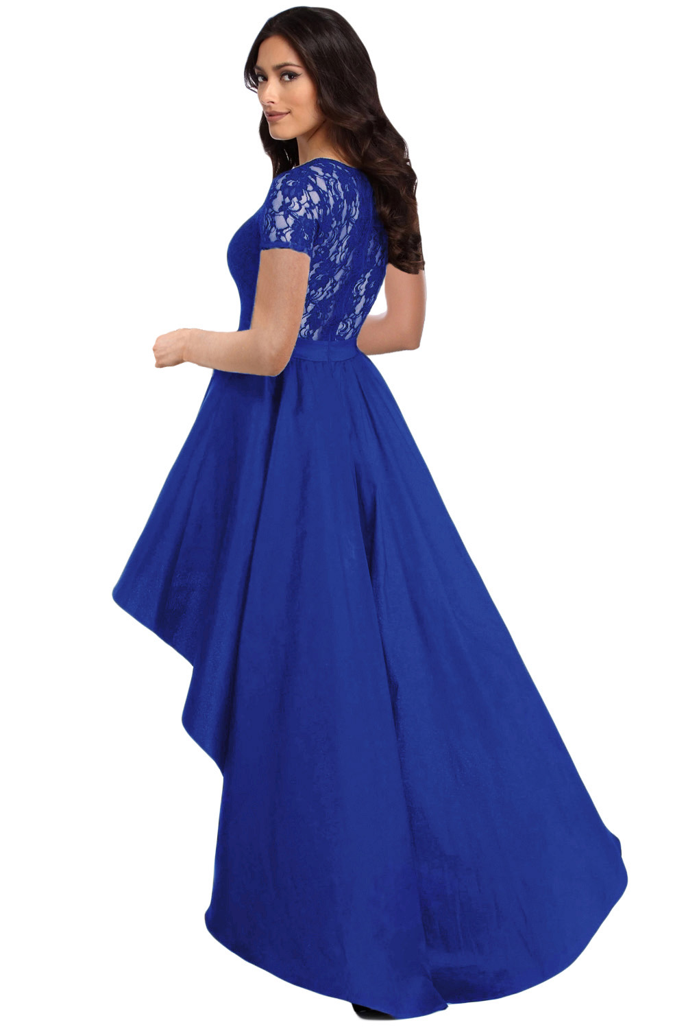 Royal Blue Lace Bodice Elegant Hi-low Party Dress