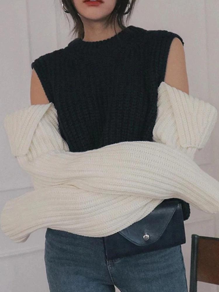 Fashion Color Block Patchwork Sweater