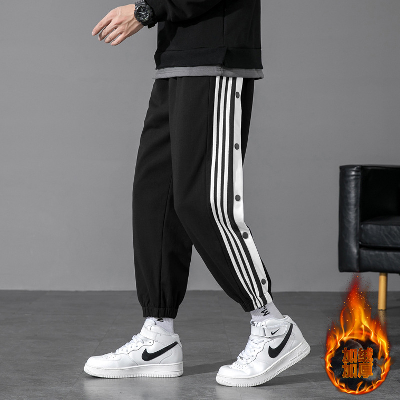 排扣运动裤男新款宽松加绒休闲裤子2021冬季潮流户外跑步篮球卫裤
