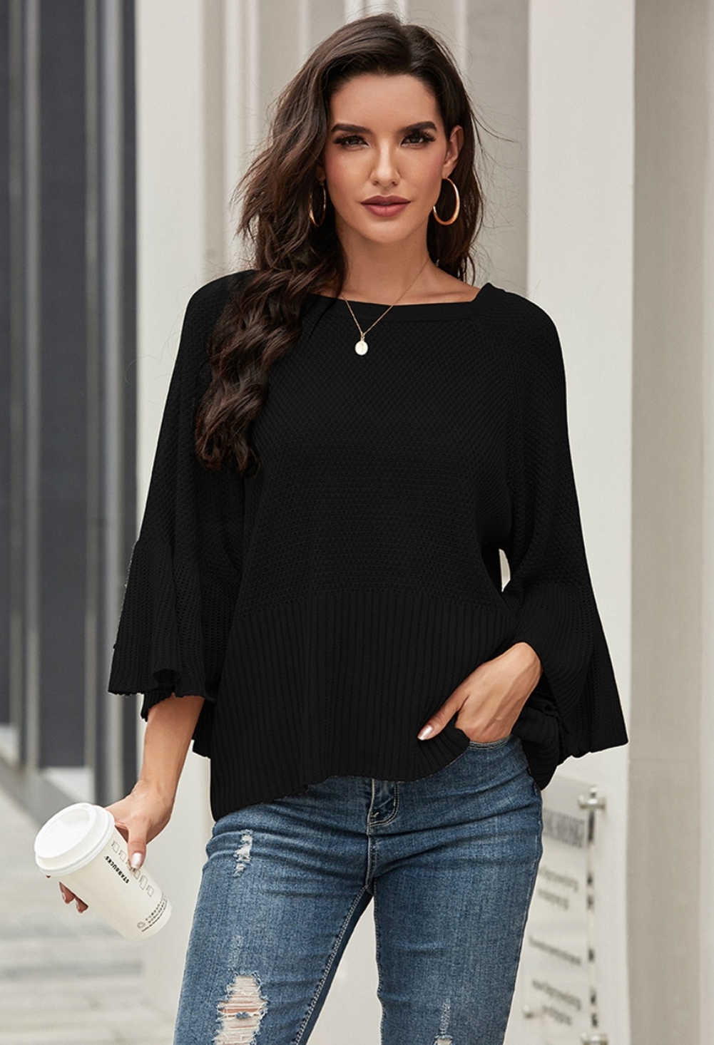 Autumn Bat Sleeving Pullover Sweater