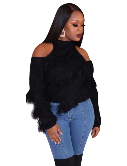 Cut Out Shoulders Plush Sweater Top