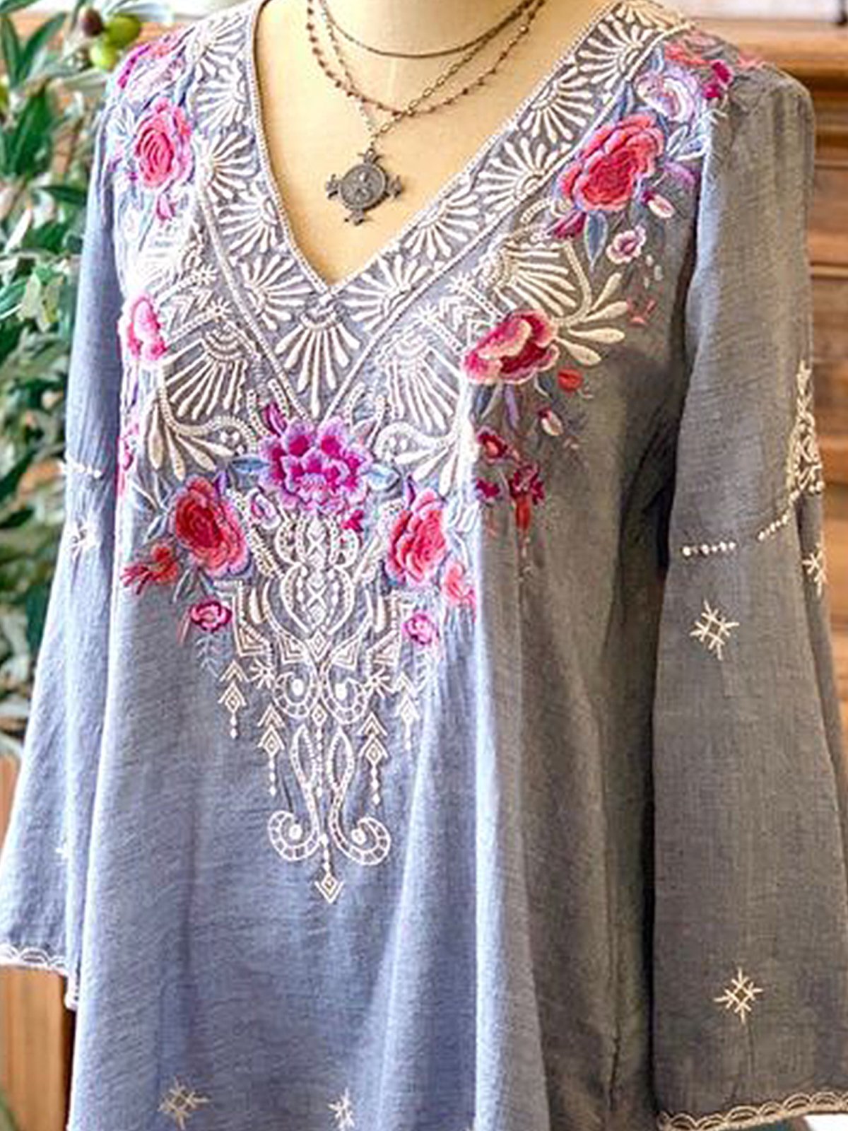 Floral Shift Long Sleeve Shirts & Tops