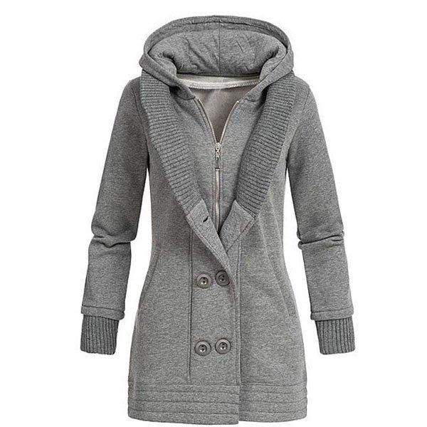 Buttoned Casual Hoodie Long Sleeve Coat