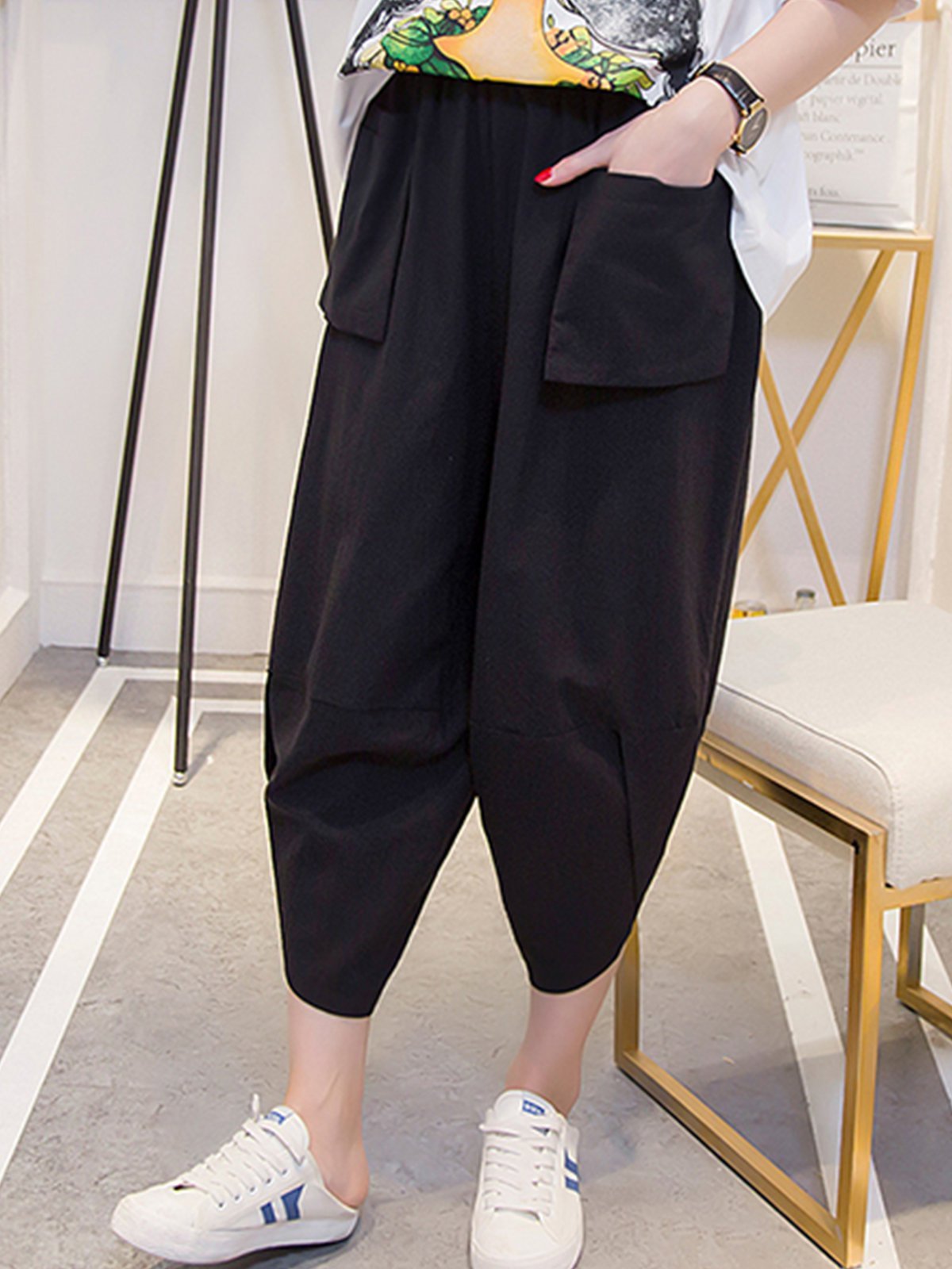 Plus Size Women Solid Casual Pants