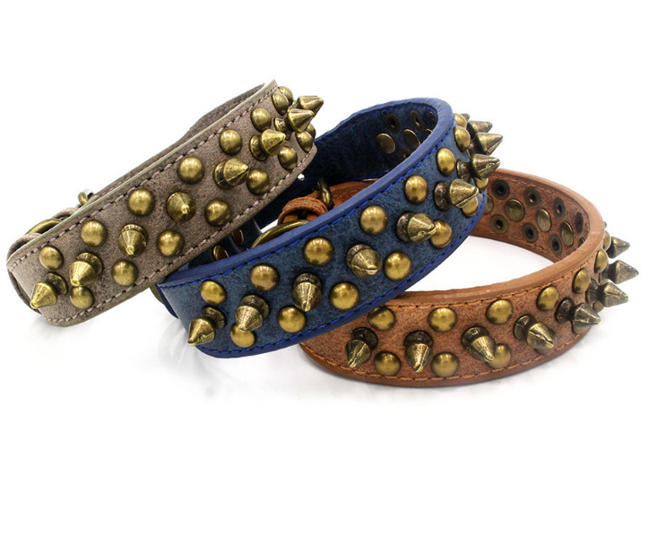 anti-bite spiked studded dog collar personalized adjustable rivet leather dog collar for puppy small and large dogs
