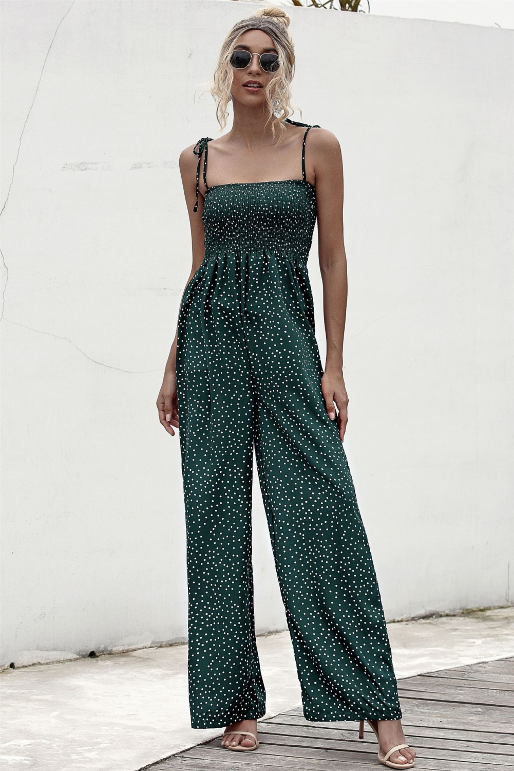 Summer Dot High Waist Strap Wide Legges Jumpsuit
