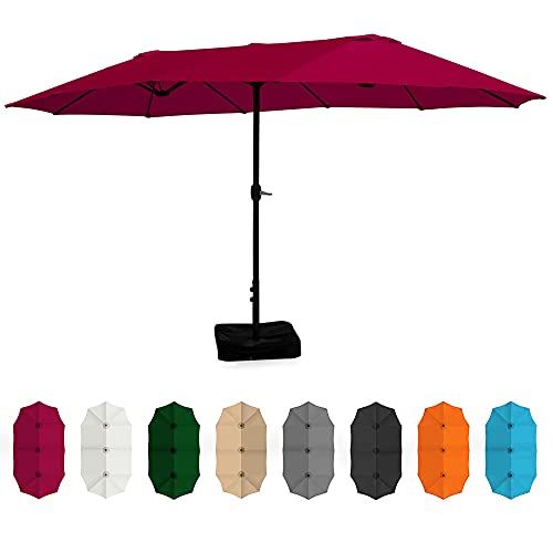 15Ft Patio Umbrella with Base & Crank, UV Sun Protection �C Red
