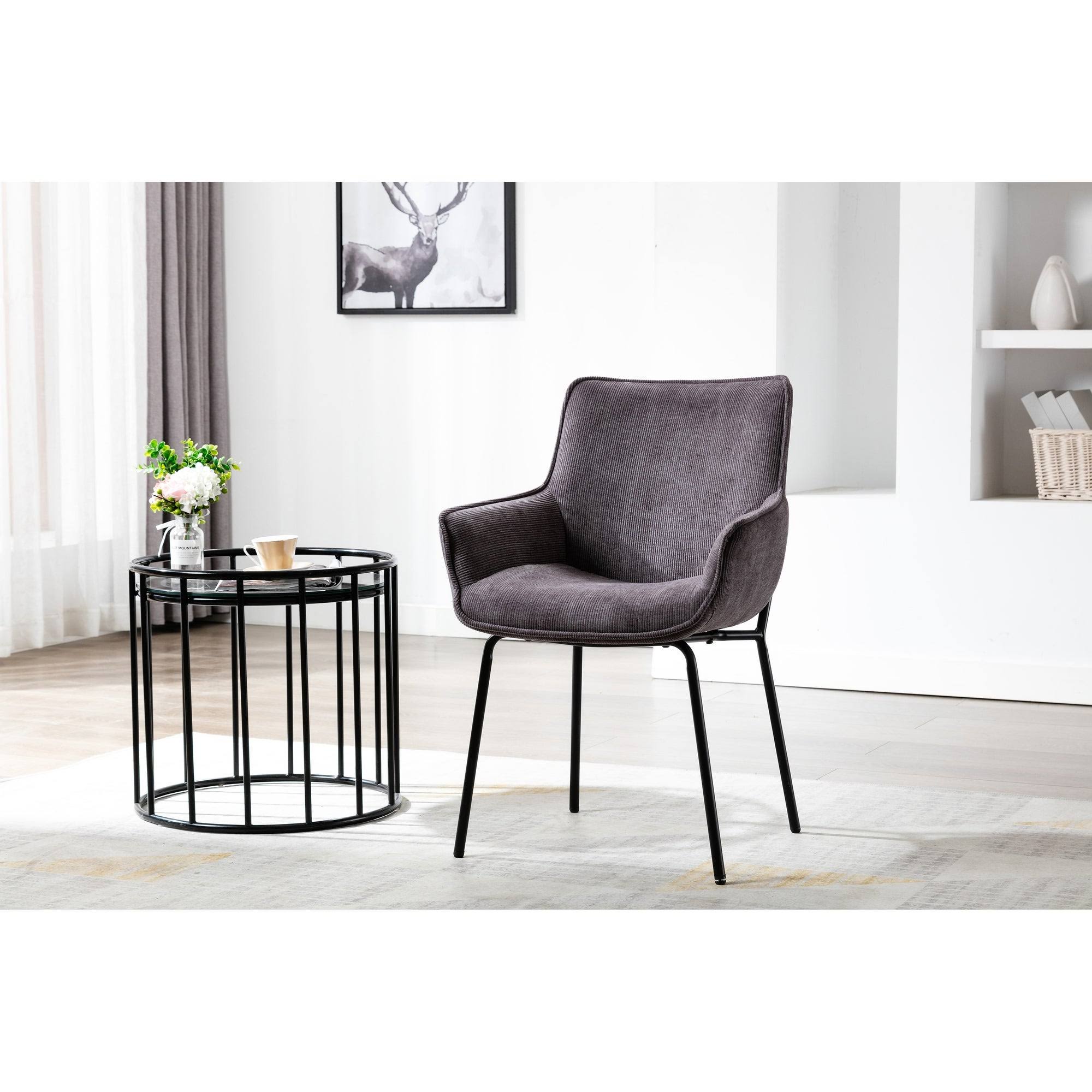 Porthos Home Remy Dining Chairs with Arms, Fabric and Iron Legs - Dark Grey