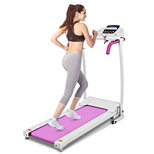 Goplus 800W Folding Treadmill Electric Motorized Power Fitness Running Machine with LED Display,  For Home Gym- Fitness Equipment for Men and Women- Pink