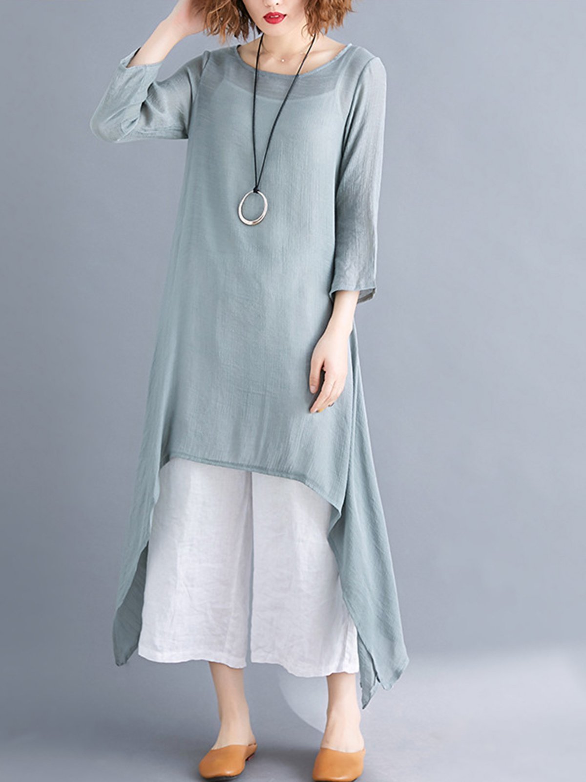 Solid 3/4 Sleeve Maxi Dress