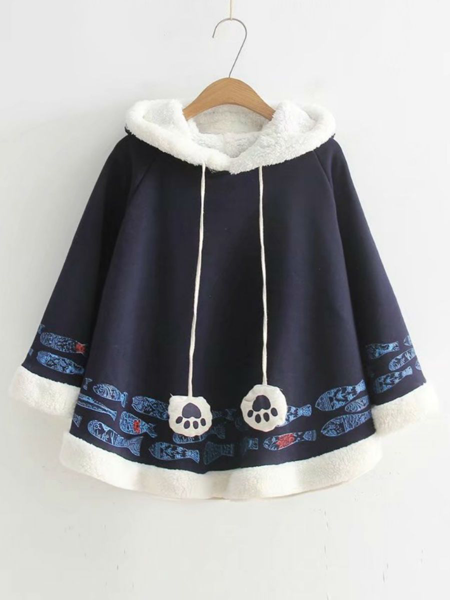 Deep Blue Cotton Cloak Outerwear