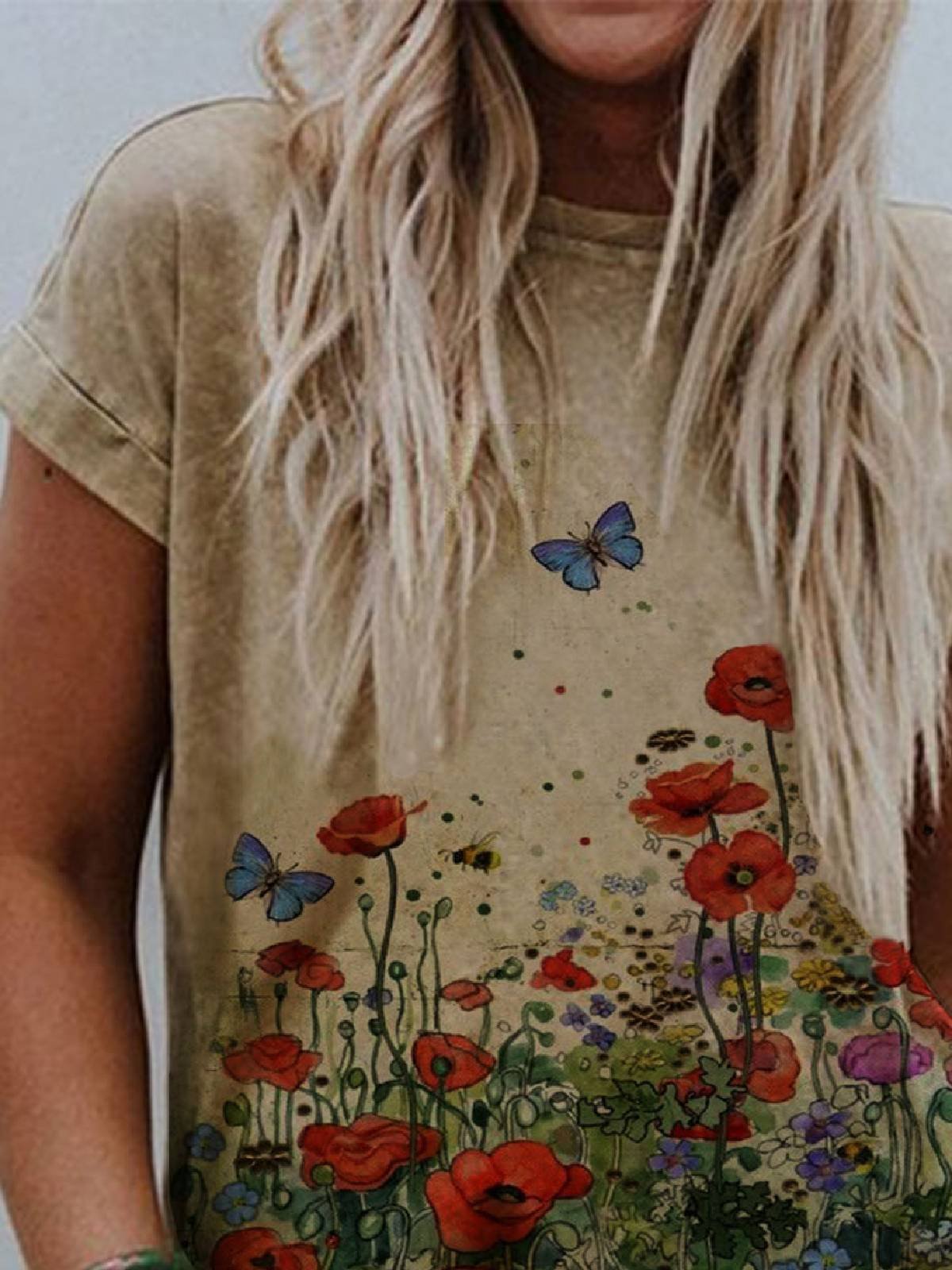 Khaki Short Sleeve Cotton-Blend Casual Shirts & Tops